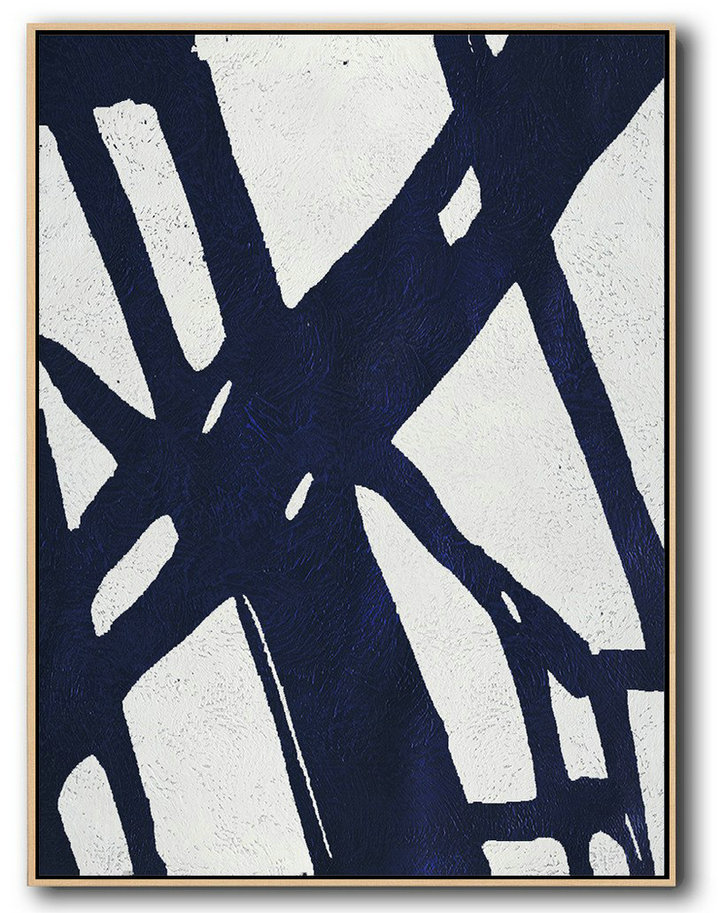 Original Artwork Extra Large Abstract Painting,Buy Hand Painted Navy Blue Abstract Painting Online,Extra Large Canvas Painting #U8G8